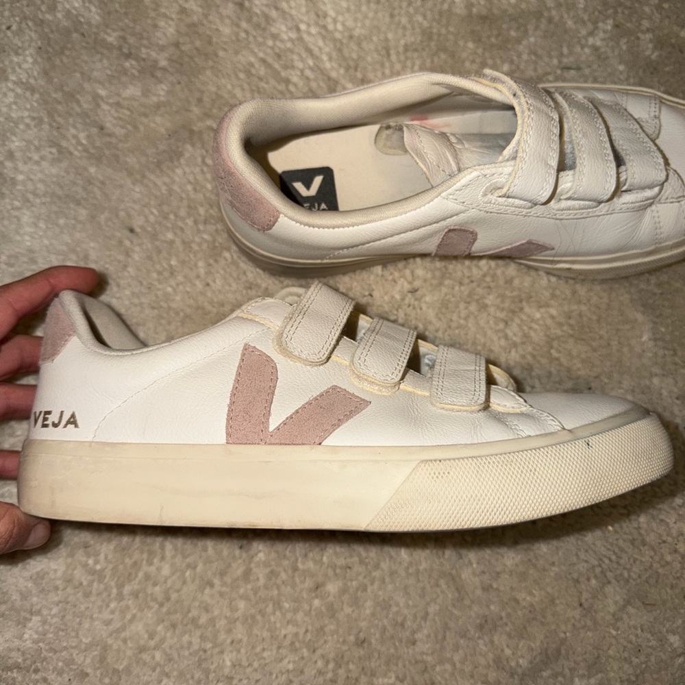 Veja Cream and Pink Velcro Sneakers